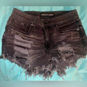 Express Black Distressed Jean Shorts
